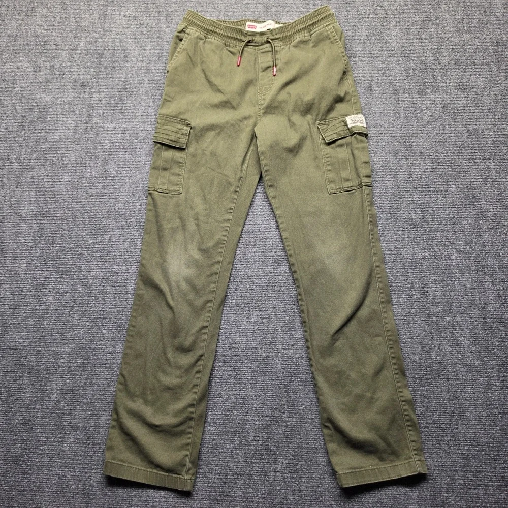 Levi's Boys Size 14 Olive Green Pull-On Cargo Pants Elastic Waist Stretch Twill